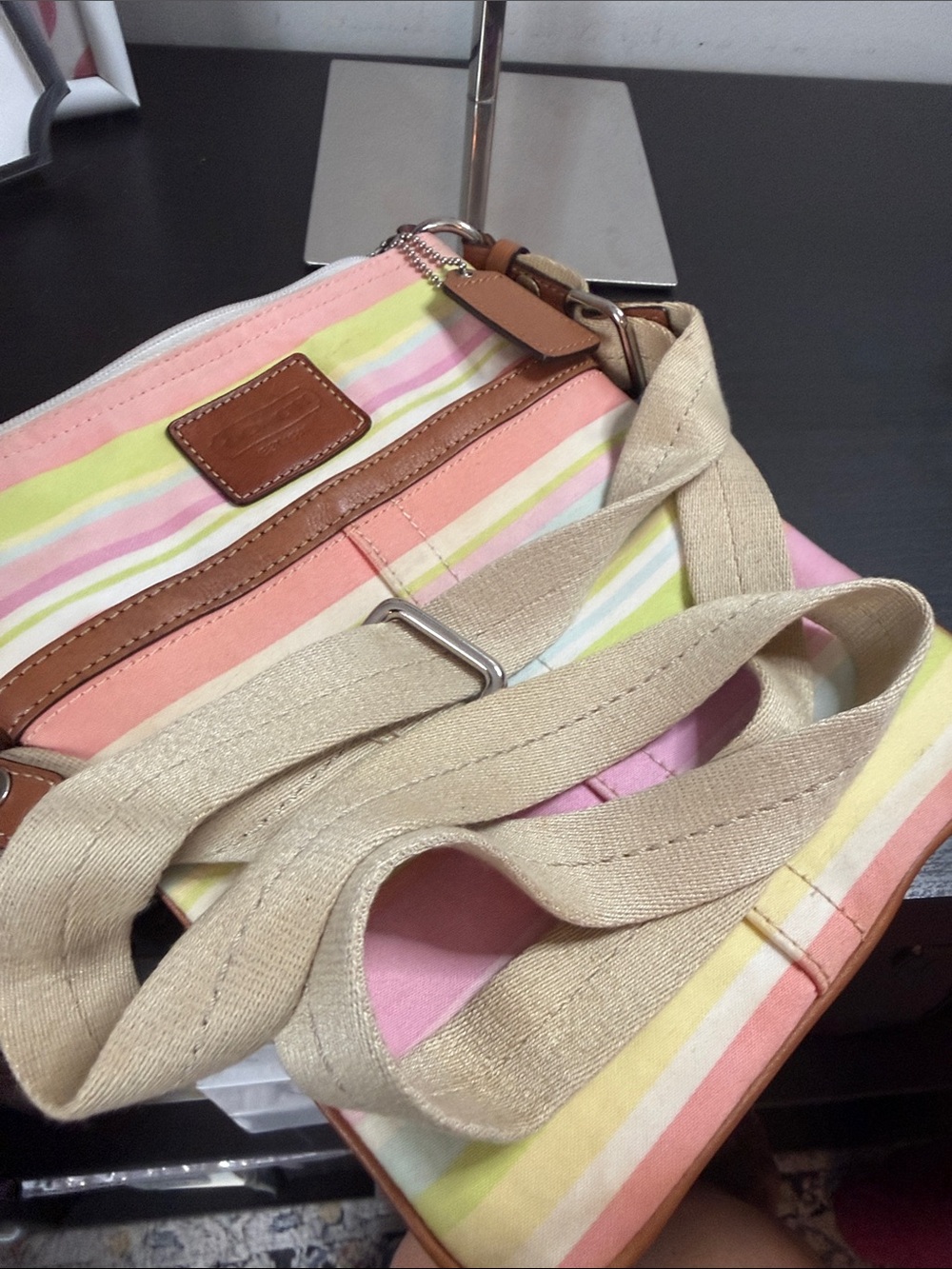 Coach Hampton Pastel Striped Canvas Crossbody Bag With A Playful Interior - Picture 11 of 12